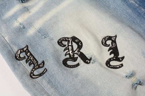 Letter Embroidery Jeans